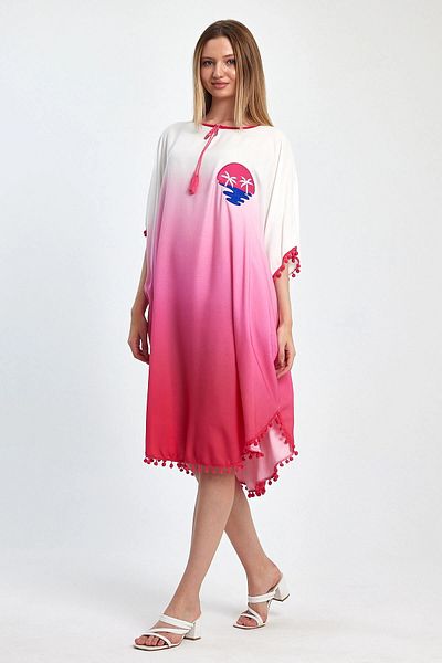 bacc Φόρεμα Maxi Boy Pink Κέντημα Κεντημένο με φούντες υφαντό Viscon Bcvl-251014