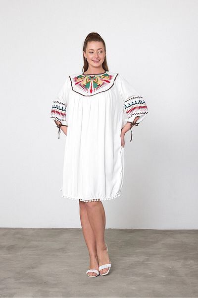 bacc Φόρεμα Maxi Size Λευκό Κέντημα Κεντημένο με Φούντες Υφαντό Βισκόζη Bcvl-251001