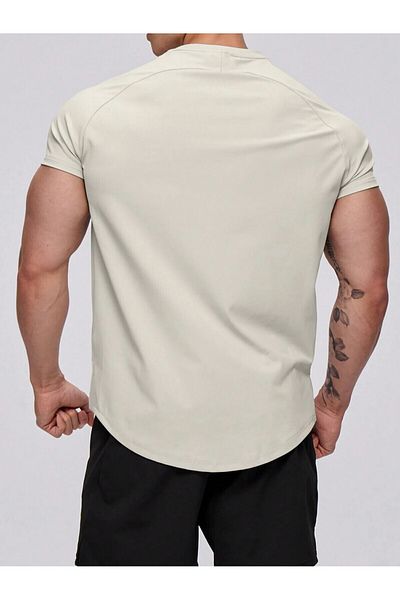 GENIUS STORE Ανδρικό αθλητικό μπλουζάκι Running Sports Gym Raglan Oval Cut Χτενισμένο βαμβακερό μπλουζάκι OVALT-SHİRT