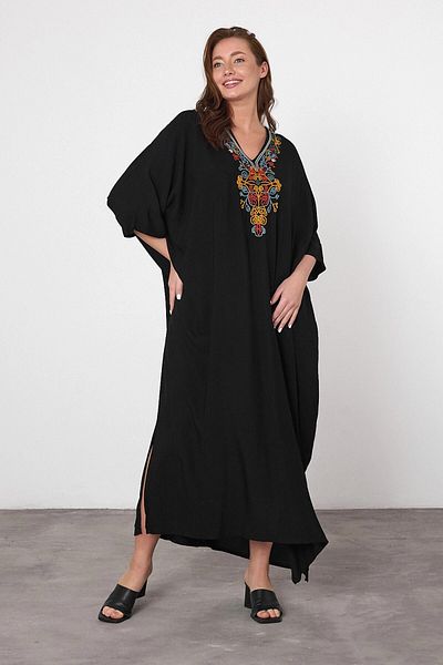 bacc Φόρεμα Maxi Size Μαύρο Κέντημα Κεντημένο Υφαντό Βισκόζη Bcvl-25v047
