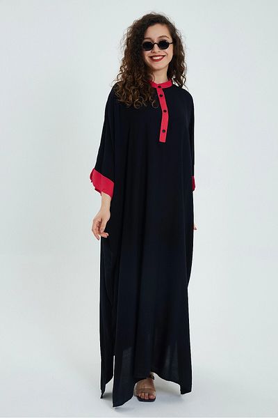 bacc Μαύρο μπλοκ μακρύ γυναικείο φόρεμα - Loose Woven Bcvl-24949