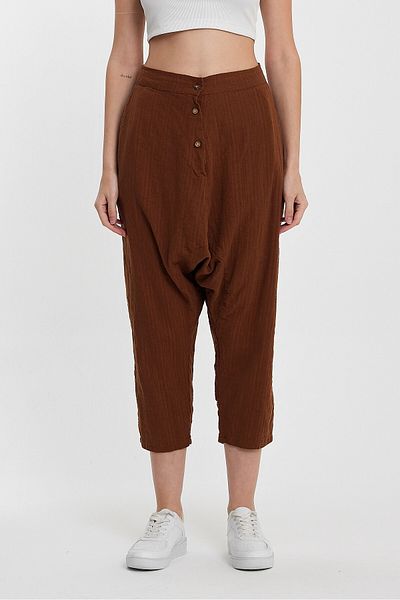 bacc Brown Women's Baggy Trousers - Low Net, Double Pocket and Button Detail Bcvl-245326