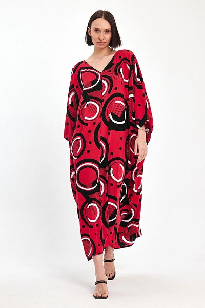 bacc Maxi Size Red Printed Woven Viscon Dress Bcvl-251067