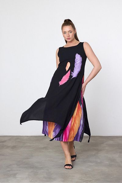 bacc Maxi Size Purple Printed Piece Detailed Viscon Dress Bcvl-252025