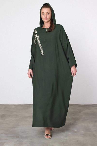 bacc Maxi Size Khaki Embroidery Embroidered Knitted Viscon Dress Bcvl-25V037