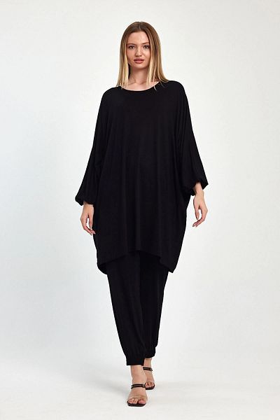 bacc Maxi Size Black Tunic and Trousers Knitted Viscon Bottom Top Set Bcvl-251029