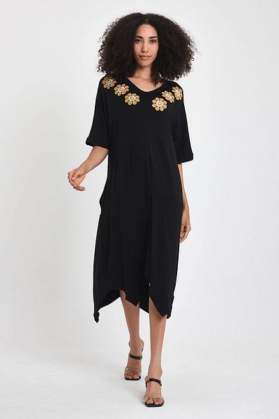 bacc Maxi Size Black Embroidery Embroidered Knitted Viscon Dress Bcvl-251064