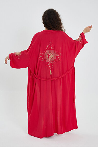 bacc Red Embroidered Long Kimono Jacket - Women's, Belt Bcvl-24911