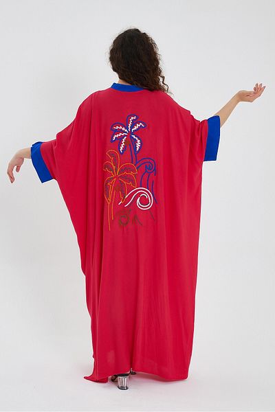 bacc Women's Red Color Blocked Long Length Loose Woven Dress Bcvl-24949