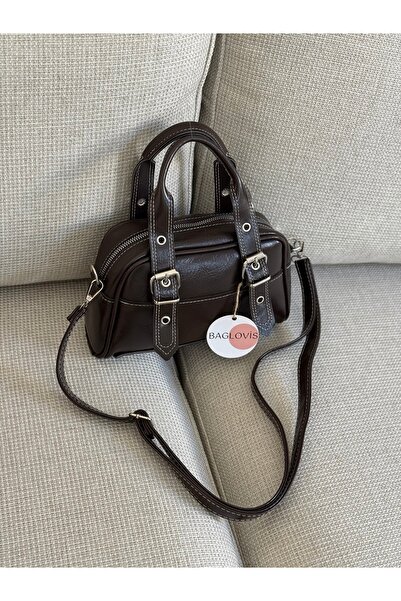BAGLOVİS ASKILARI AYARLANABİLİR TOKA DETAYLI KAHVE KADIN OMUZ ÇANTASI En25 Boy15