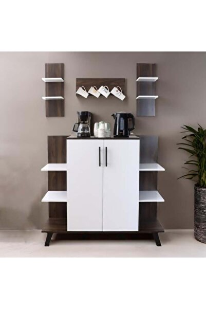 Generic Wooden Coffee Corner for Home - 3 Drawers and Wall Shelves