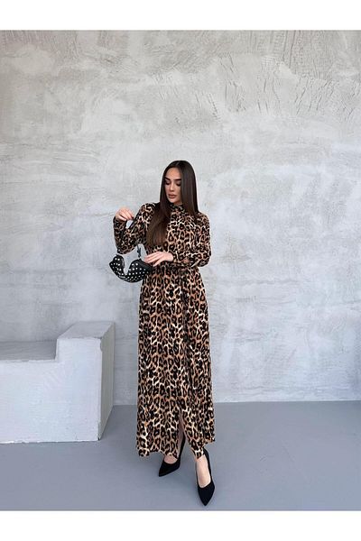 Att Attstil Summer Full Length Black Leopard Pattern Button Dress