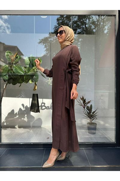 Invee Women's Dress with Tie Waist Brown