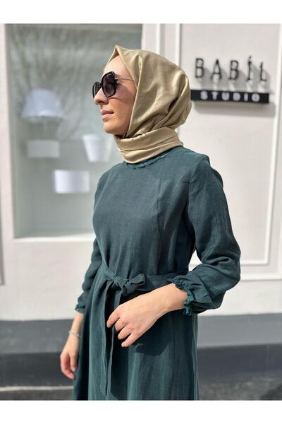 MissWhence Fisto Detailed Linen Women's Dress Emerald Green