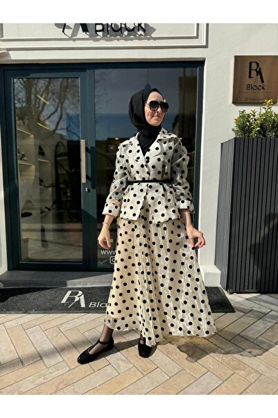 noitriko Γυναικείο μπουφάν οργάντζα με πουά σχέδιο σε μπεζ χρώμα