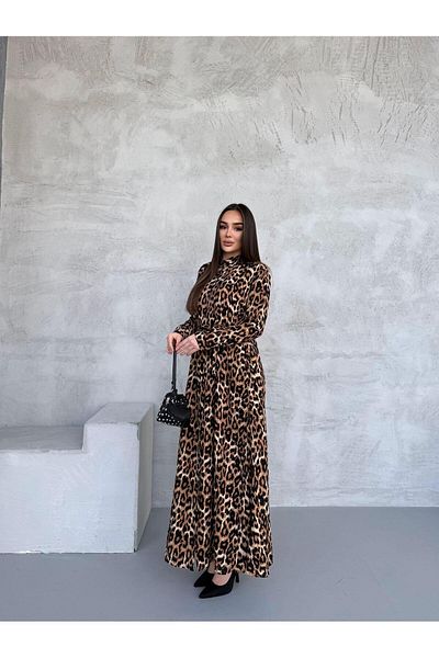 Att Attstil Summer Full Length Black Leopard Pattern Button Dress
