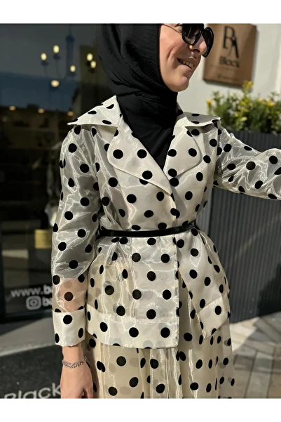 noitriko Polka Dot Patterned Organza Women's Jacket Beige