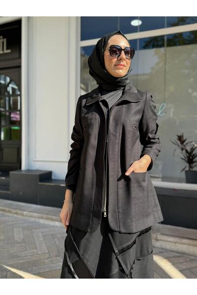 MissWhence Black Jacket - Pocket Detailed and Zippered (36206)