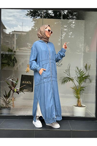 Almarwah Black Γυναικείο τζιν καπέλο με κουκούλα και τσέπες, μπλε