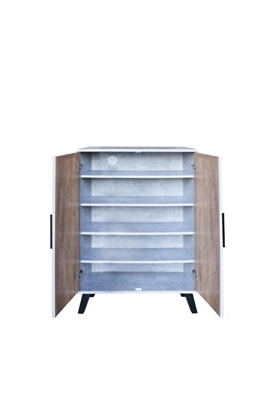 Generic Modern Shoe Cabinet Malaysian Wood 5 Shelves 2 Doors – Gray with Wood
