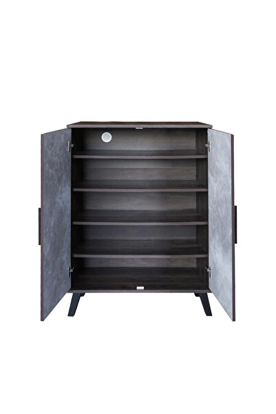 Generic 5-Shelf Malaysian Wooden Shoe Cabinet - Dark Brown and Gray