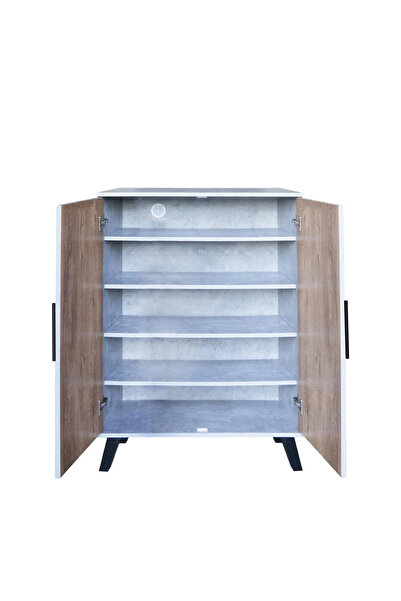 Generic 5-Tier Malaysian Wood Shoe Cabinet with Two Doors - Gray and Wooden Color