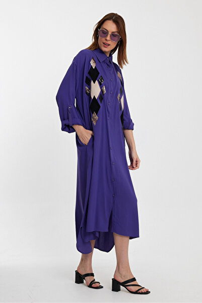 bacc Γυναικείο φόρεμα μπλουζ με παγιέτες - Μακρύ υφαντό Bcvl-24943