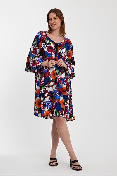 bacc Orange Floral Patterned Women's Woven Dress - Crew Neck Bcvl-245490