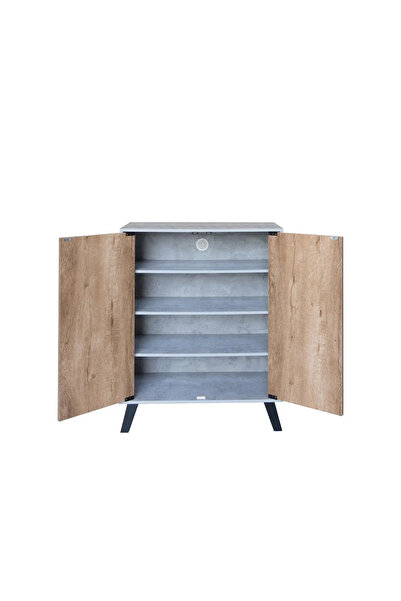 Generic Modern Shoe Cabinet with 4 Shelves and 2 Doors, Malaysian Wood, Grey and Wooden