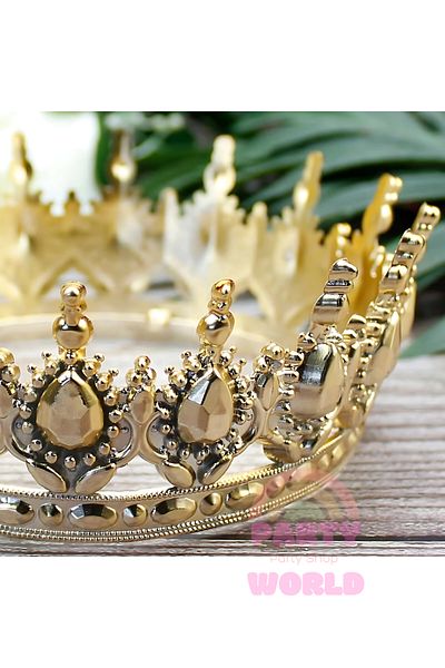 party world Coroana de tort – Mica de lux (PLASTIC HARD) – Culoare aurie (GOLDEN YELLOW)