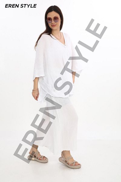 EREN STYLE Pantaloni largi din in, cu corset italian și curea cu cataramă
