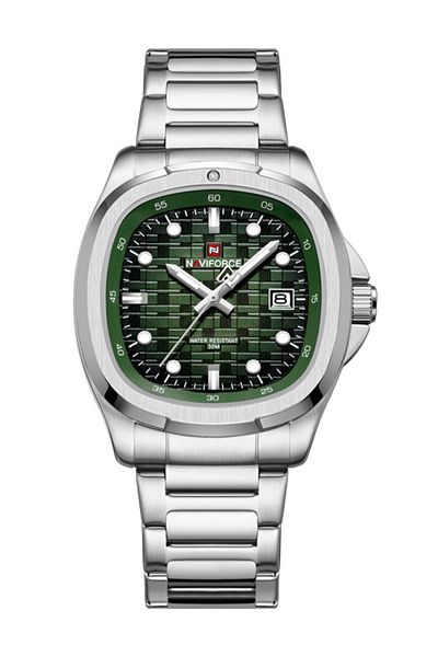 Naviforce Square Unique Temperament Silver Bracelet Strap with Green Dial Analog Watch - For Men