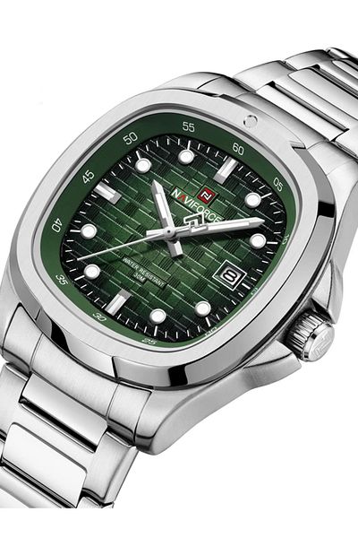 Naviforce Square Unique Temperament Silver Bracelet Strap with Green Dial Analog Watch - For Men