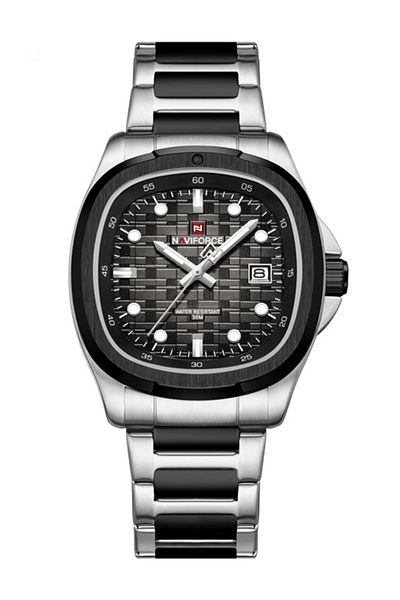 Naviforce Square Unique temperament Silver bracelet strap with Black dial Analog Watch - For Men