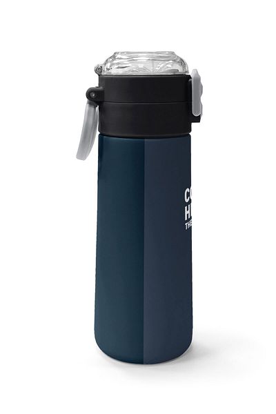 Coral High Kids Navy Blue Orange Striped Straw and Direct Drinking Steel Thermos 500 ml 31998