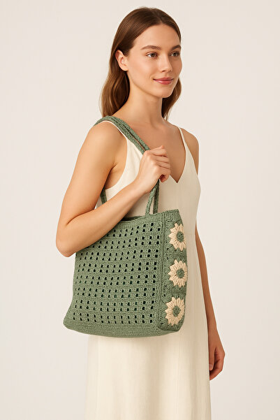 MODA Hand Made yazlık kadın yeşil omuz çantası