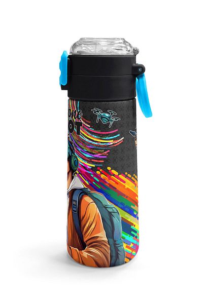 Coral High Kids Black Drone Pilot Patterned Steel Thermos with Straw and Direct Drinking 500 ml 31996