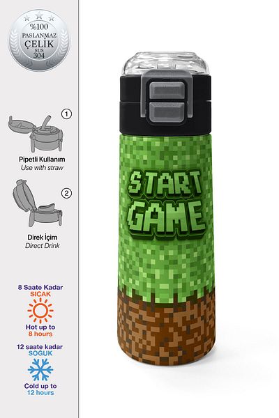 Coral High Kids High Craft Patterned Steel Thermos with Straw and Direct Drinking 500 ml 31992