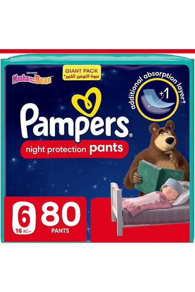 Pampers Baby-Dry Night Pants, Size 6 (16+kg), 80 Count, Extra Absorption for Overnight Protection