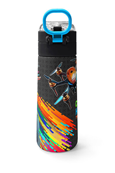 Coral High Kids Black Drone Pilot Patterned Steel Thermos with Straw and Direct Drinking 500 ml 31996
