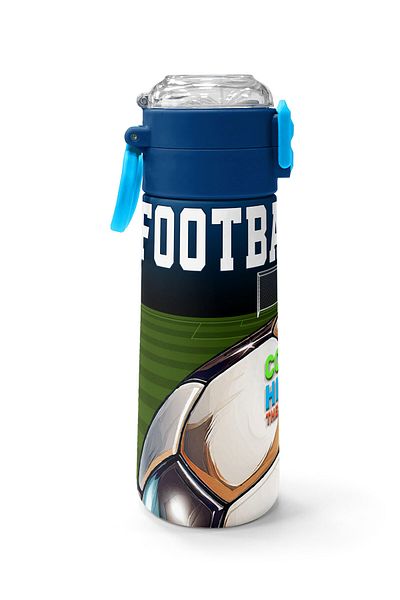 Coral High Kids Navy Blue Football Patterned Steel Thermos with Straw and Direct Drinking 500 ml 31995