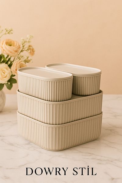 DOWRY STİL 4-Piece Multi Storage Container 2X1.2 Lt 2X3 Lt Gray
