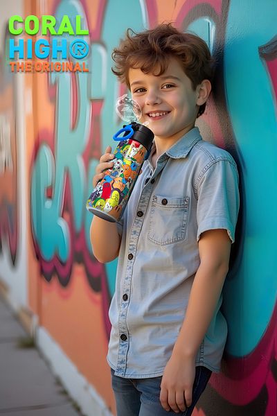 Coral High Kids Navy Blue Colored Striped Patterned Straw and Direct Drinking Steel Thermos 500 ml 31990