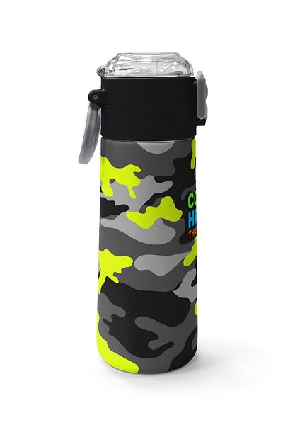 Coral High Kids Black Gray Camouflage Patterned Straw and Direct Drinking Steel Thermos 500 ml 31909