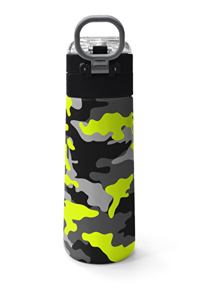 Coral High Kids Siyah Gri Kamuflaj Desenli Pipetli ve Direkt İçim Çelik Termos 500 ml 31909
