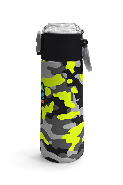 Coral High Kids Siyah Gri Kamuflaj Desenli Pipetli ve Direkt İçim Çelik Termos 500 ml 31909