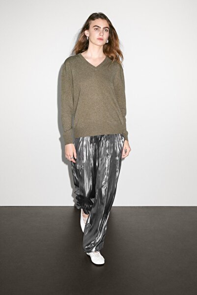 Massimo Dutti %100 kaşmir triko V yaka kazak