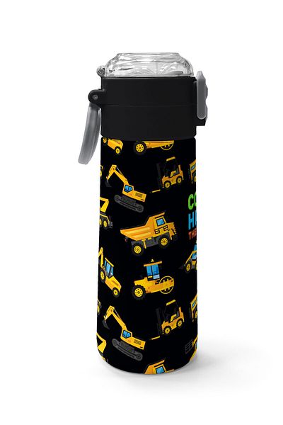 Coral High Kids Black Yellow Construction Machine Patterned Steel Thermos with Straw and Direct Drinking 500 ml 31920