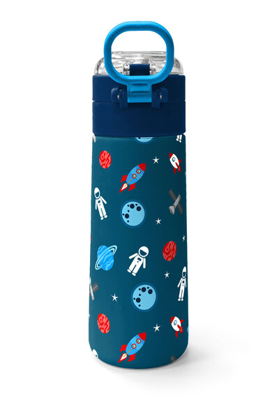 Coral High Kids Indigo Red Space Patterned Steel Thermos with Straw and Direct Drinking 500 ml 31908