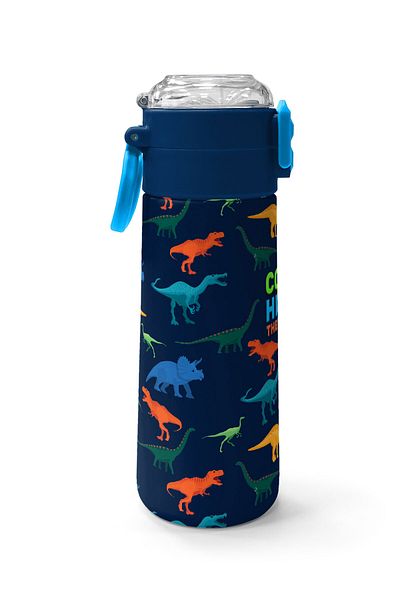 Coral High Kids Navy Blue Dinosaur Patterned Steel Thermos with Straw and Direct Drinking 500 ml 31907